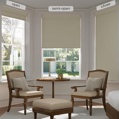 LazBlinds No Drill Blinds for Indoor Windows, Blackout Roller Shades, Cordless Window Blackout Blinds, Thermal Insulated Fabric UV Protection for Home and Office, 36" W x 72" H, Beige