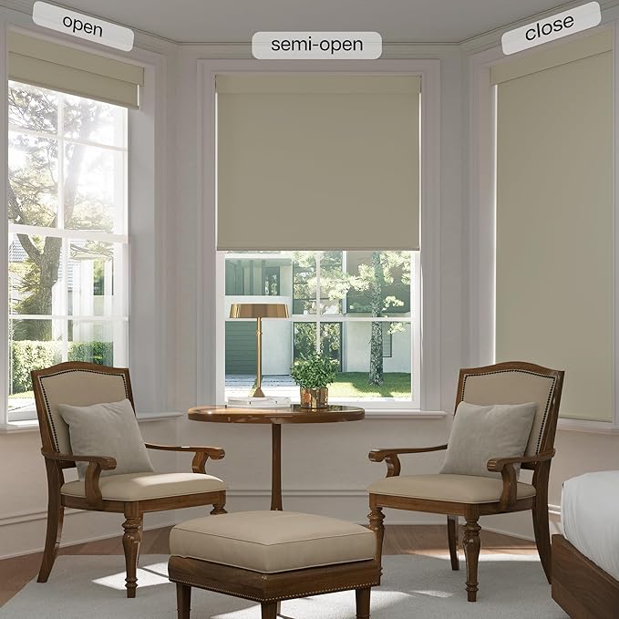 LazBlinds No Drill Blinds for Indoor Windows, Blackout Roller Shades, Cordless Window Blackout Blinds, Thermal Insulated Fabric UV Protection for Home and Office, 21" W x 72" H, Beige