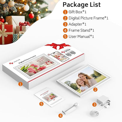 Frameo 10.1" Digital Picture Frame with 32GB Memory White WiFi Electronic Photo Frame 1280 x 800 IPS HD Touch Screen Auto-Rotate Slideshow Wall Mountable Share Photos/Video Remotely Anywhere