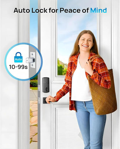 Smart Keyless Entry Door Lock Set w/Front Door Handle, 0.1s Fingerprint Biometric Unlock, Auto Lock, APP Remote/Passcodes/Cards Control, Keypad Deadbolt, Easy Install for Entry Bedroom