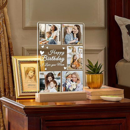 Custom Picture Frames with Photos, Personalized Photo Frame with Night Light, Customized Mothers Day Gifts for Mom, Personalized Birthday Gifts for Mom from Daughter Son