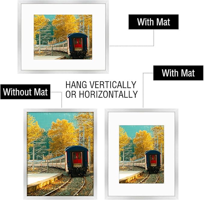 Golden State Art, 16x20 Picture Frame with Mat for 11x14 - High Definition Glass Wall Mounting Horizontal Vertical Display (Silver, 2 Pack)
