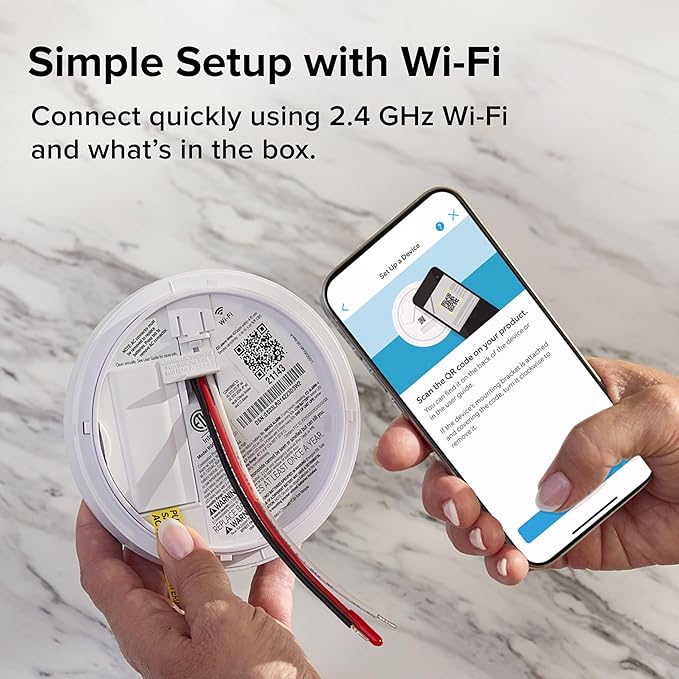 Kidde Smart Smoke Detector, Ring App Enabled for Real-Time Notifications, Hardwired Alarm, AA Backup Battery