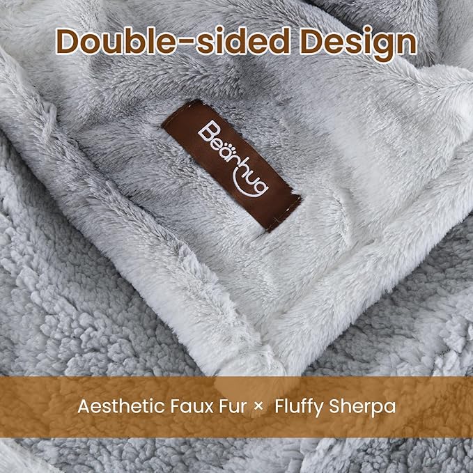 Bearhug Electric Blanket Full Size 77" x 84", 10 Heat Settings Heated Blanket, 1-12 Hour Auto Shut-Off, Faux Fur & Sherpa Dual-Sided Heating Blanket, Machine Washable, Gift-Ready Elegant Packaging