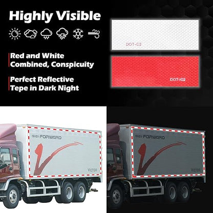 LLPT Reflective Tape 1” x 33 Ft DOT-C2 High Visibility Safety Tape Flexible Waterproof Intense Reflector for Trailer Truck Car RV Boat Camper Color Red White (RT103RW)