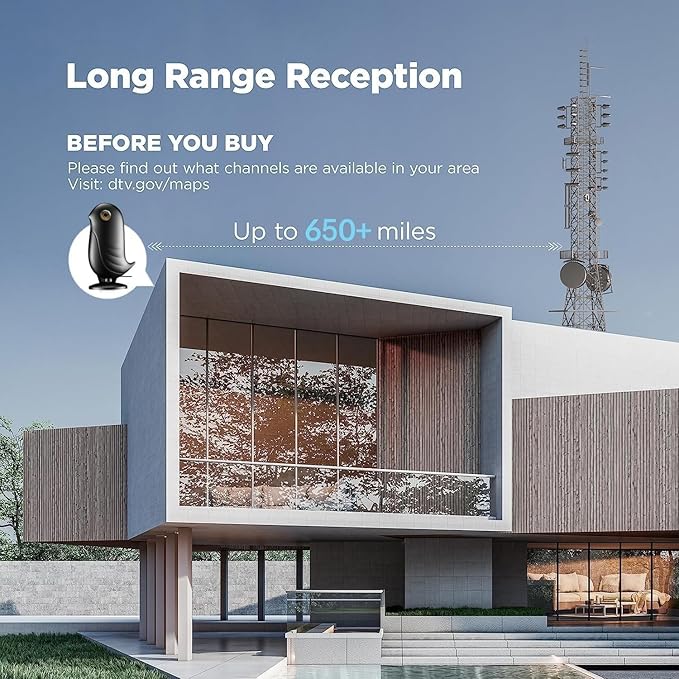 1200+ Miles Long Range HD Antenna for Smart TV and All Older TV's,Digital TV Antenna Indoor for Local Channels,Supports 4K 1080P HD with Amplifier Signal Booster and 18ft Cable (Black)