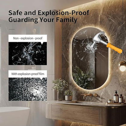 LAIYA 24V Full-Power Oval LED Bathroom Vanity Mirror, 40X24inch Frameless Backlit Mirror with Light, Smart Anti-Fog Waterproof Mirror with Memory Function Dimmable Lighted Mirror