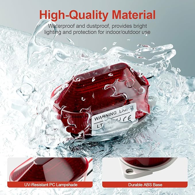 QTEATAK AC110V Strobe Siren Industrial Warning Light with Red LED and 105dB Buzzer, Ultra-Bright Signal Flashing Alarm Light for Safety and Alert, Oval