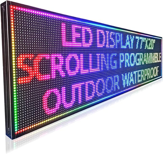 HS Programmable Scrolling Led Sign, Digital Signs Outdoor Waterproof ,Electronic Message Display Board ,Open neon Signs, Full Color High Brightness Big P10 77’’x20’’for Business Store Advertisement Public, APP control