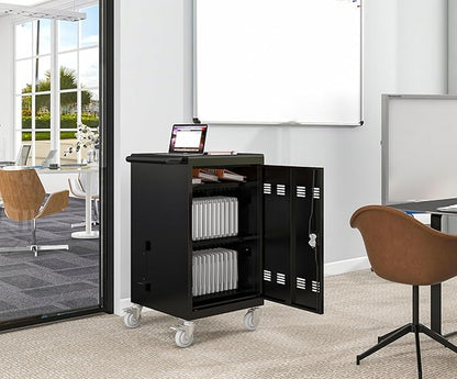 Laptop Charging Cart, 32 Charging Ports Laptop Storage Cart, 30-Bay Mobile Charging Cabinet for iPads up to 16.3", Chromebook Devices, Cord Management, Access Lock.School,Business.Black