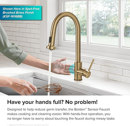 KRAUS Bolden Motion Sensor Single Handle Pull Down Touchless Kitchen Faucet in Spot-Free Stainless Steel, KSF-1616SFS