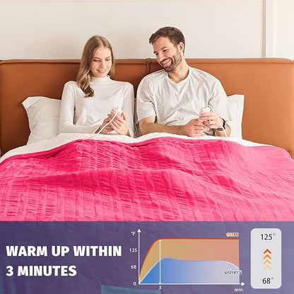 Heated Electric Blanket Queen Size - 84" x 90" Heating Blanket with Dual Control, 10 Heating Levels & 8 Hours Auto Off, Soft Warm Flannel Blanket, Christmas Birthday Gifts for Senior Grandma