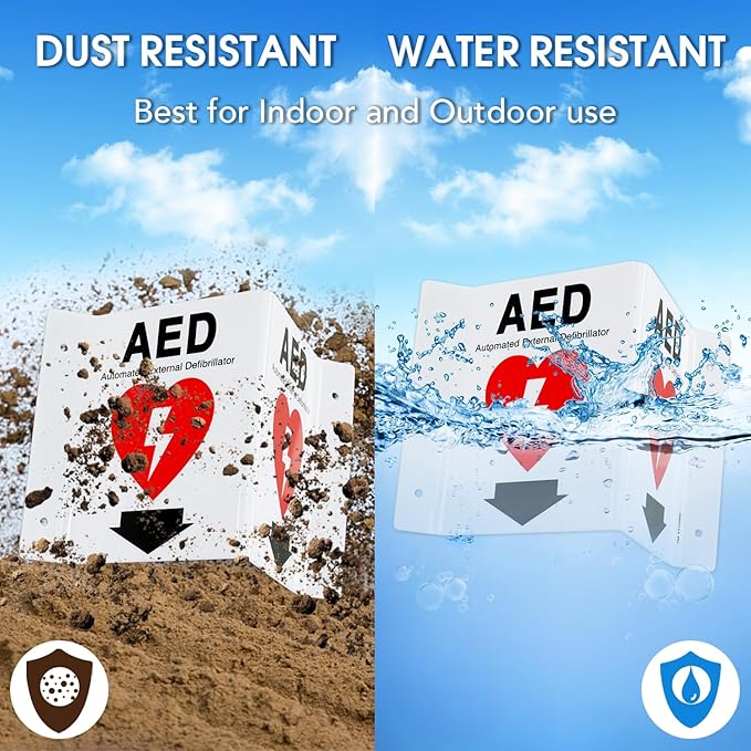 T&R AED Sign, Automated External Defibrillator with Down Arrow - 4 Pack - 8 x 6 Inches Acrylic, 4 pre-drilled holes, Includes Matching Screws, Use for Office/Business