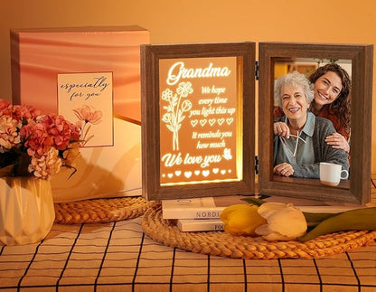 Grandma Gifts Christmas Gifts for Grandma from Granddaughter Grandson Grandkids, LED Night Light with Grandmother Picture Frame 5x7, Personalized Gift for Nana Grandmother Gigi Granny Birthday Gift