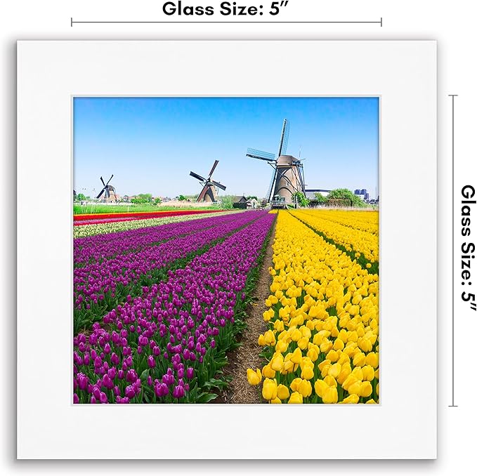 Americanflat 5x5 Picture Frame with Shatter-Resistant Glass - Signature Collection - Gallery Style Frames Made of Engineered Wood - Square Frame for Tabletop and Wall Display - White