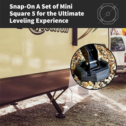 SnapPad Mini Square 5 (Pack of 4) | Four-Point RV Leveling System, 5.5" Square to 5.75" Round Jack Feet | 79% Additional Surface Area, 2.6 lbs. Per Pad & 8.15" Total Width | Must-Have RV Accessories