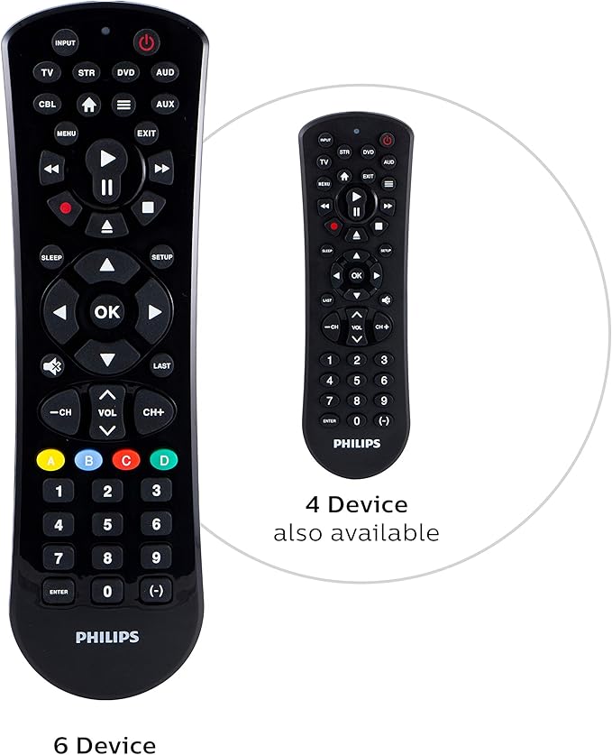 Philips Universal Remote Control for Samsung, Vizio, LG, Sony, Sharp, Roku, Apple TV, RCA, Panasonic, Smart TVs, Streaming Players, Blu-ray, DVD, Simple Setup, 6-Device, Black, SRP9263C/27