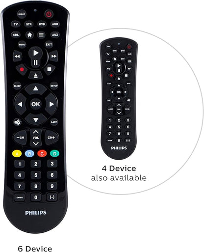 Philips Universal Remote Control for Samsung, Vizio, LG, Sony, Sharp, Roku, Apple TV, RCA, Panasonic, Smart TVs, Streaming Players, Blu-ray, DVD, Simple Setup, 6-Device, Black, SRP9263C/27