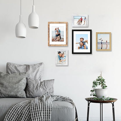 iRahmen 11x14 Picture Frame Set of 4, High Definition Tempered Glass 11 x 14 Frames Display 8x10 Pictures with Mat, Mixed Color Wood Photo Frame Wall Mounting