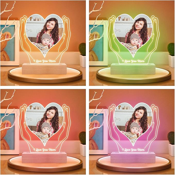 Custom Picture Frames with Photo, Customized Picture Frame with Night Light, Custom Photo Frame, Personalized Valentines Day Gifts for Mom Baby Kid Family