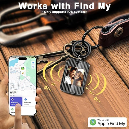 Customized Keychain with Picture,Personalized Photo Keychain with Build-in Find My Tracker,Contact Information,Item Locator for Key,Pets,Luggages,iOS 14.0 and Up,Great Gift for Family and Friends