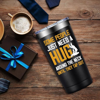 SpenMeta Christmas Jiu Jitsu Gifts for Men - Jiu Jitsu Gifts for Jiu-Jitsu Lovers, Husband, Boyfriend, Dad - 20oz Some People Just Need a Hug Around The Neck Until They Tap Out Tumbler Cup