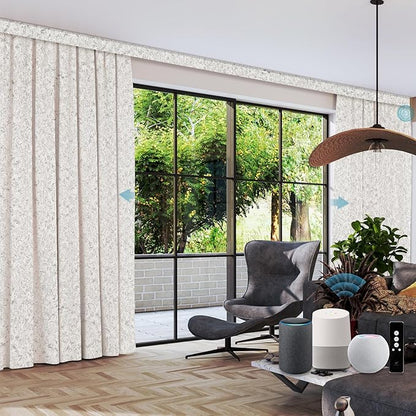 SmartWings Automatic Curtain Opener with Drapery, Motorized Vertical Blinds with Remote, Electric Closet Doors Sliding Panels Compatible with Alexa Google Homekit, 90% Blackout Milky White