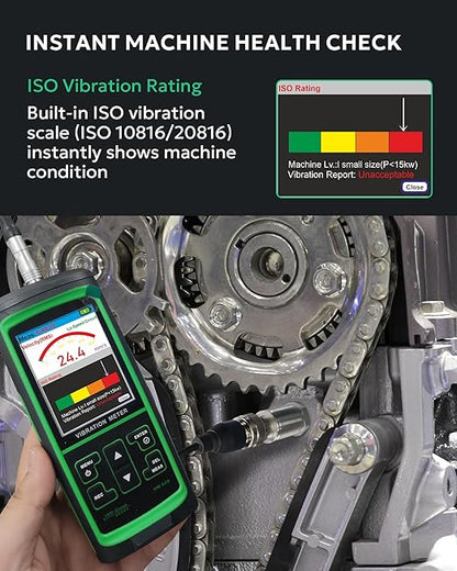 Digital Vibration Meter VM-428 | PC-Connected Analyzer | Measures Acceleration (0.1–300 m/s²), Velocity (1–850 mm/s), Displacement (1–3300 μm), Frequency (30Hz–14kHz) | for Industrial Equipment