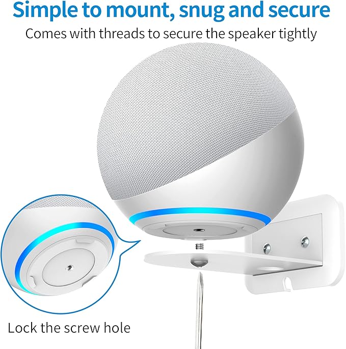 PlusAcc Wall Mount for 4th Gen - Space-Saving Stand Shelf Compatible with Google Home Mini & 4th Generation, Metal Bracket with Cable Management（White）