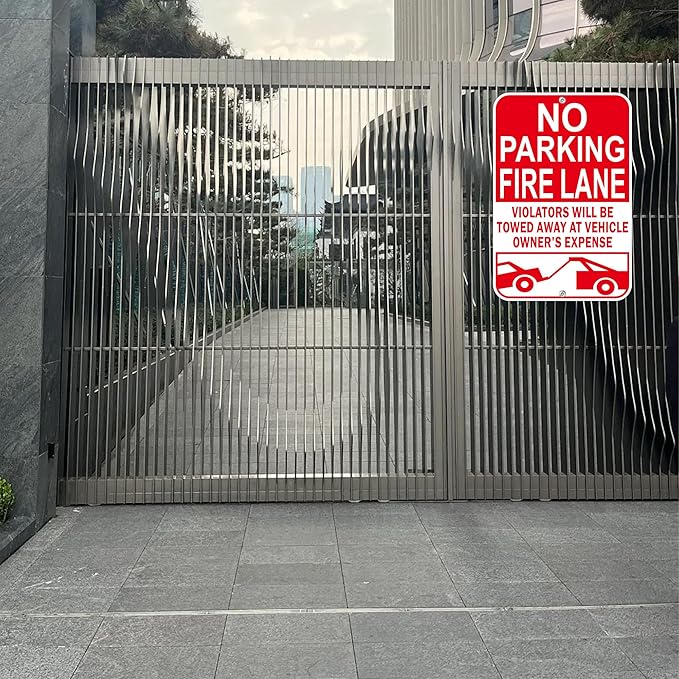 No Parking Fire Lane Sign, Reflective Aluminum, 12 x 18 Inches, Weather Resistant, UV Protected, Indoor Outdoor Use, 2 Pack