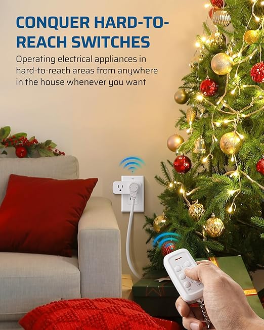 DEWENWILS Wireless Remote Control Outlet, 2 Independent Control Sockets Electrical Remote Light Switch, No Interference Remote Outlet Switch, No Wiring, 15A/1875W, 100 FT Range