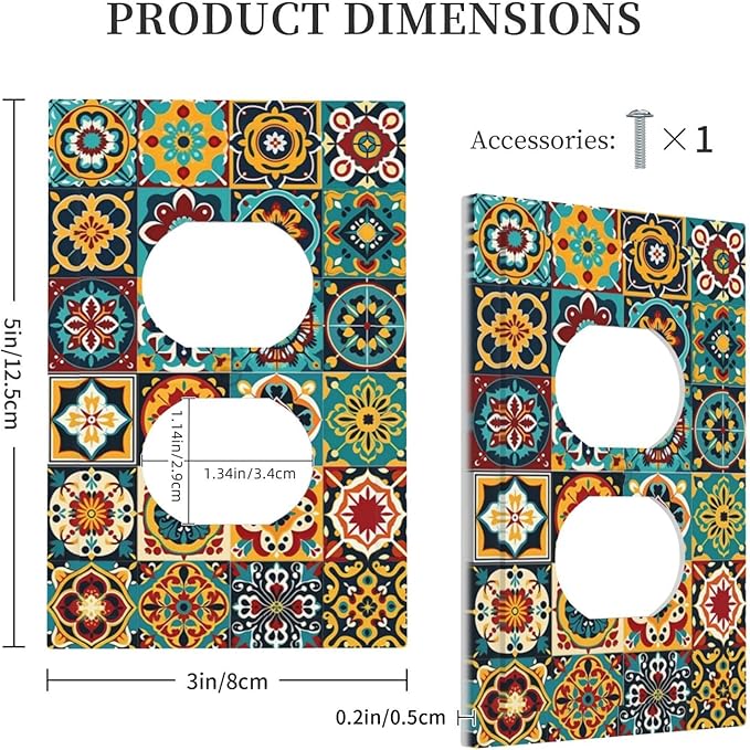 Outlet Covers Mexican Talavera Colorful Mosaic Tiles 1 Gang Duplex Light Switch Cover Decorative Switch Plates Electrical Receptacle Faceplate Wall Plate For Bathroom Kitchen Decor