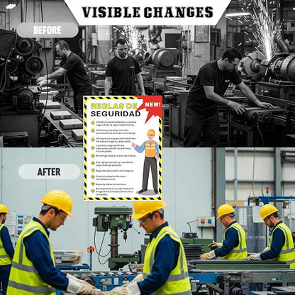 Spanish Workplace Safety Rules Poster 18" x 24" Industrial Safety Sign Security Poster for Employees Factories, Warehouses, Office Construction Sites Waterproof Tear Resistant
