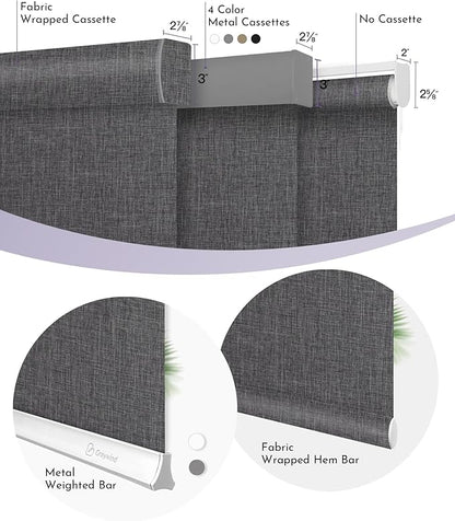 Graywind Motorized Roller Shades Work with Alexa Google Smart Blackout Shades with Remote Insulated Triple Weaved Fabric Window Blinds with Valance for Smart Home Office, Customized Size (Dark Grey)