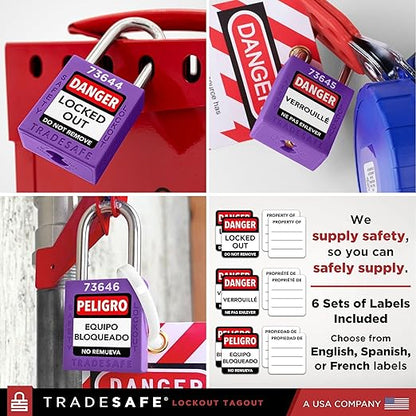 TRADESAFE Lockout Tagout Locks Set - 10 Purple Loto Locks, Lockout Locks Keyed Different, 2 Keys Per Lock, OSHA Compliant Lock Out Tag Out Padlocks, Safety Padlocks for Electrical Lockout Tag Out Kits
