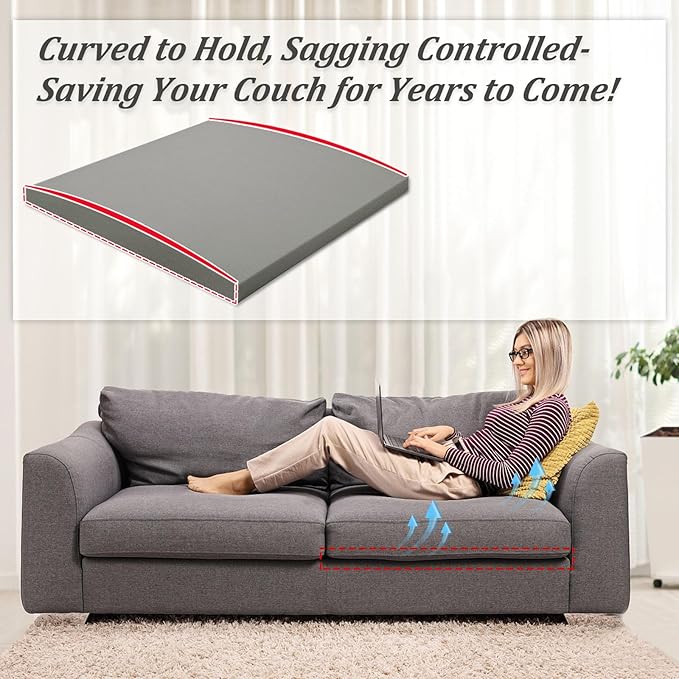 HAVARGO Couch Cushion Support for Sagging Seat 20X20X2 Inches Couch Supports for Sagging Cushions, High Density Foam Sofa Cushion Support with Anti Slip Mesh Fabric Light Grey Set of 3