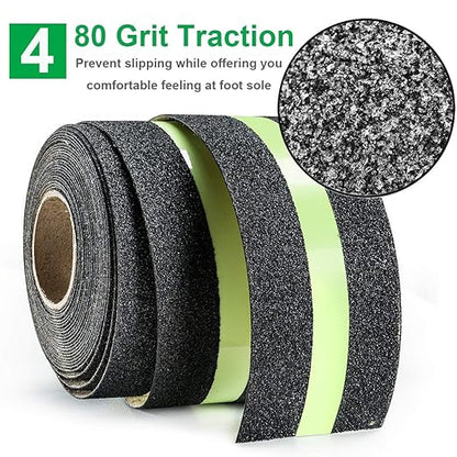 RELIANCER Anti Slip Safety Grip Tape 2inx30ft Green Glowing in The Dark Non Skid Stage Safety Tape High Traction Grit Stairs Tape Hazard Caution Warning Tape for Steps (2"×30', Green&Black)