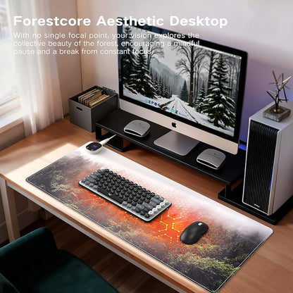iCasso Heated Mouse Pad, XL Big Desk Pad with 4 Heating Levels & 4 Auto Shut-Off Levels for Computer Keyboard, 31.5" x 13" Large Safe Desk Mat Hand Warmer for Home Office Work (Forest)