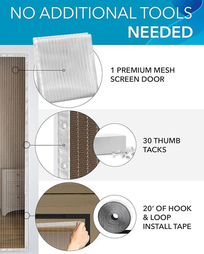 Flux Phenom Magnetic Screen Door Mesh 38x82 Inch – Easy Install, Strong Magnet Strength, Self-Sealing Mesh, Pet Tested, Hands-Free Entry, Door Screen Magnetic Closure, Keeps Bugs Out - White