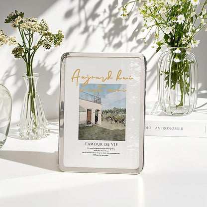 Axeman 4x6 Picture Frame-Metal Rounded Corner Frame 4x6, 4''x6''Photo Frame with Tempered Glass,Tabletop and Wall Display, One-Piece 4 By 6 Metal Picture Frame for images, Silver