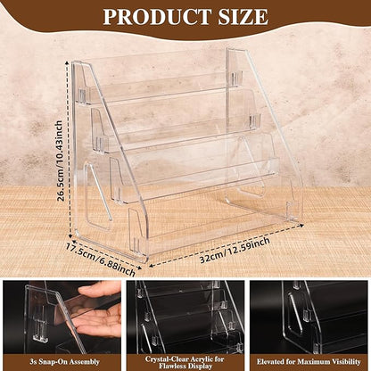 Elevated 4 Tier Clear Acrylic Card Display Stand for Trading Cards, Sports Cards, Greeting Cards, Stickers – Slanted Holder for PSA Slabs, Vendors, Collectors & Retail (4 Tier 1 Pack)