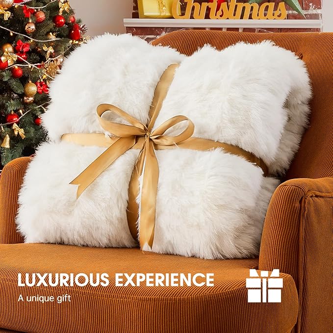 Heated Electric Blanket Throw–Faux Fur with Soft Thick Sherpa,Warm Winter Birthday Gifts for Women Grandma,10 Heat Settings,5 Time Settings with Fast Heating, 50x60, Snow Cloud