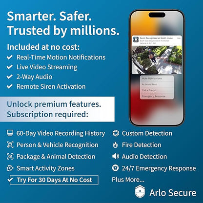 Arlo Video Doorbell 2K (2nd Gen, Latest Release), Wireless or Wired Option, 2-Way Audio, Night Vision, Head to Toe Video View, Package Detection, Person & Vehicle Recognition, 1-Month Secure Plan
