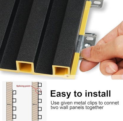 8-Pack WPC Slat Wall Panels - 3D Wall Panels, Water-Proof and Easy Installation, Accent Slat Wall Paneling for Living Room, Office,Black, 96 x 6.6 Inch