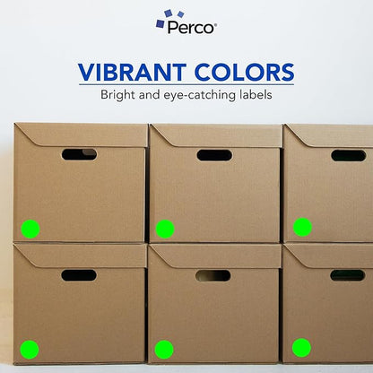 Perco Fluorescent Green 2-Inch Perforated Circle Dot Sticker Labels — 250 Round Stickers Per Roll — with Permanent Adhesive for Organizing, Color Coding, Bin Labeling, Packaging Alerts — Made in USA