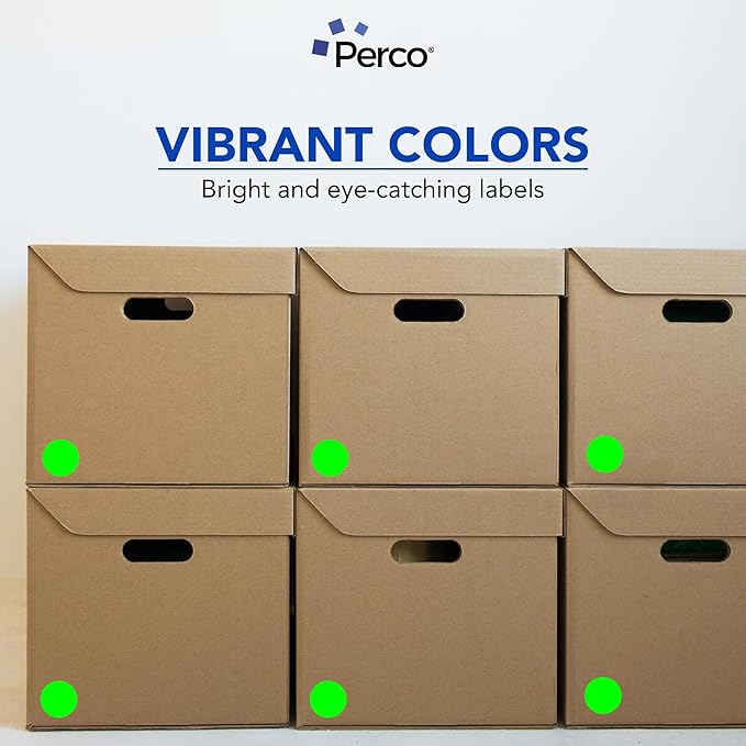Perco Fluorescent Green 2-Inch Perforated Circle Dot Sticker Labels — 10 Rolls, 5,000 Round Stickers — with Permanent Adhesive for Organizing, Color Coding, Bin Labeling, Packaging Alerts—Made in USA