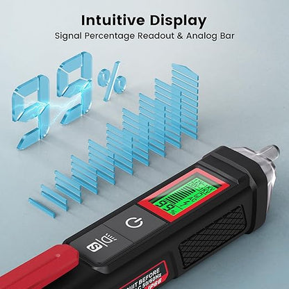 KAIWEETS Voltage Tester/Non-Contact Voltage Tester with Signal Percentage, Dual Range AC 12V/70V-1000V, Live/Null Wire Tester, Electrical Tester with LCD Display, Buzzer Alarm, Wire Breakpoint Finder