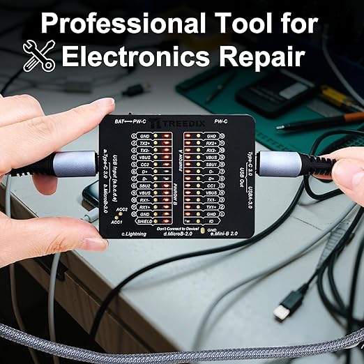 USB Cable Tester USB Cable Checker Data Wire Fast Detection for Type-C, USB-A 3.0, Micro-B 3.0, Micro-B 2.0, Mini-B 2.0, and for Lightning Cables by Checking The LEDs