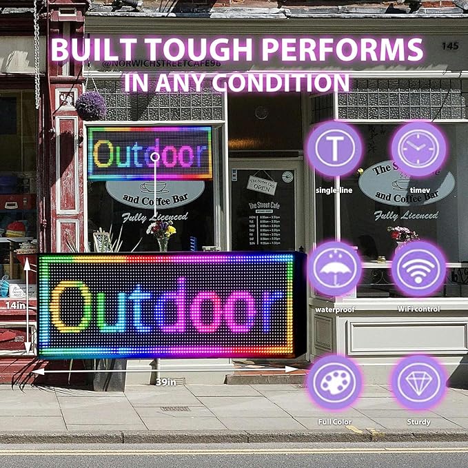 Programmable Led Sign With Full Color Display - Energy Saving and Waterproof Led Message Board for Schools, Shops, and Businesses, Supports wifi Connection,39"x14"