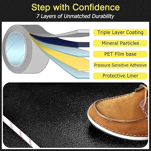 S&X Anti Slip Tape 6 Inch x 60 FT Roll, Ultimate Non-Slip Skid Grip Tape for Outdoor Stair Treads, Wooden Steps & Exterior Grips, Black, Grit 60, Waterproof, Extra-Durable, Long-Lasting Tread Strips